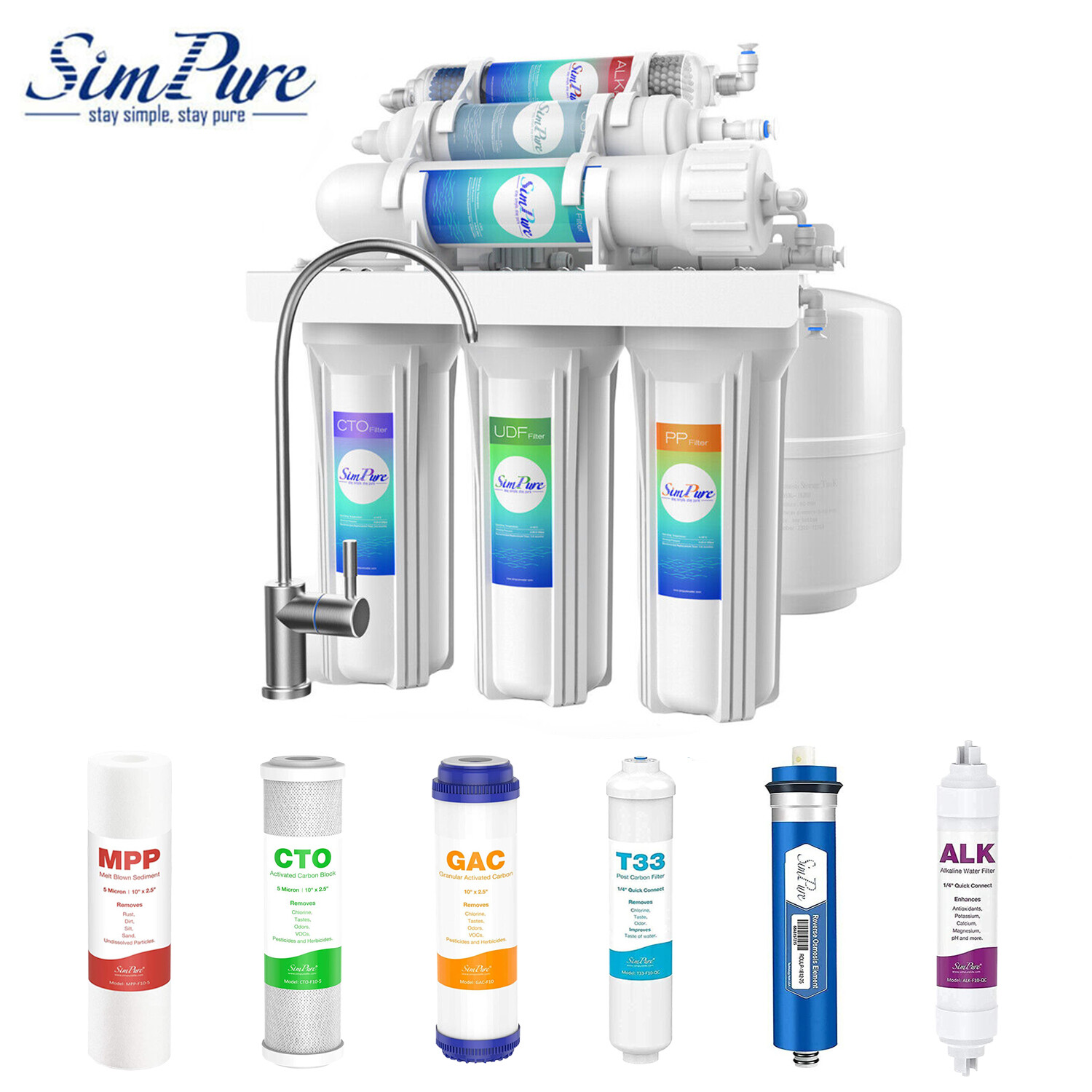 6 Stage PH Alkaline Reverse Osmosis Drinking Water Filter System Faucet Purifier gallery