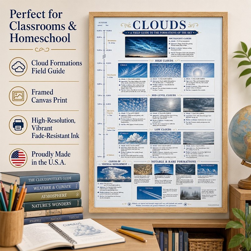 Cloud Identification Framed Poster 24x36 - Weather Reference Chart gallery