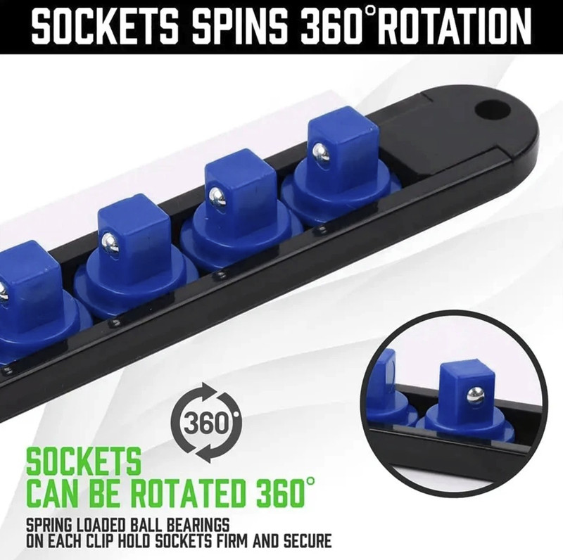1pc Socket Organizer Rail 360 Swivel Clip Holder 1/4 3/8 1/2 Tool - NEW gallery