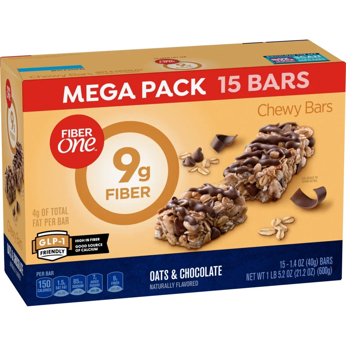 Fiber One Chewy Bars, Oats & Chocolate, Fiber Snacks, Mega Pack, 15 ct gallery