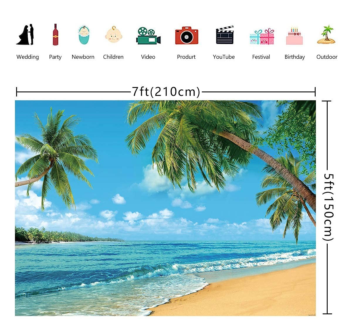 RUINI Polyester Tropical Beach Photography Backdrop Summer Palm 7x5FT, blue gallery