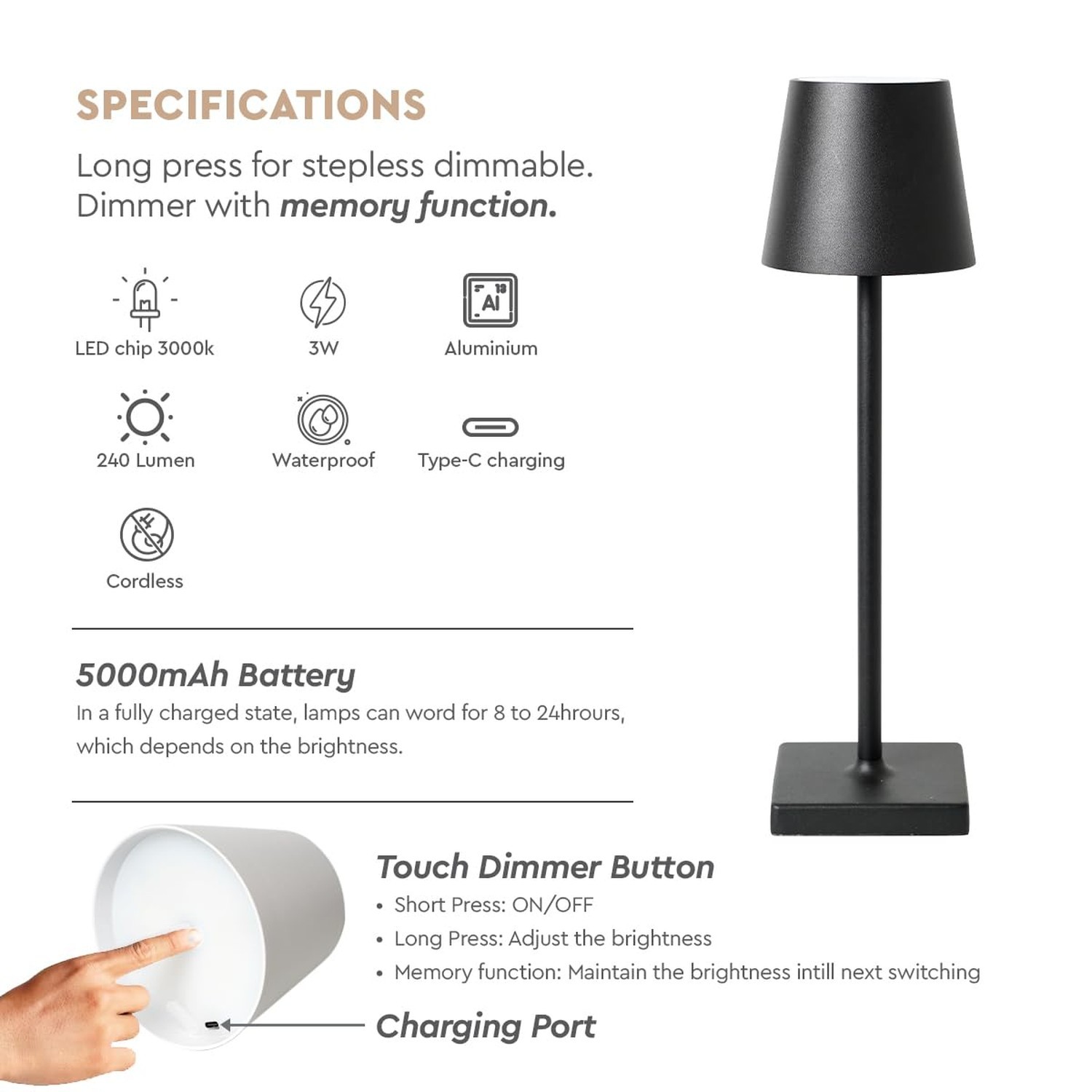 IP54 Poldina Rechargeable Table Lamp,Cordless Waterproof LED Lamp,5200 mah,Di... gallery