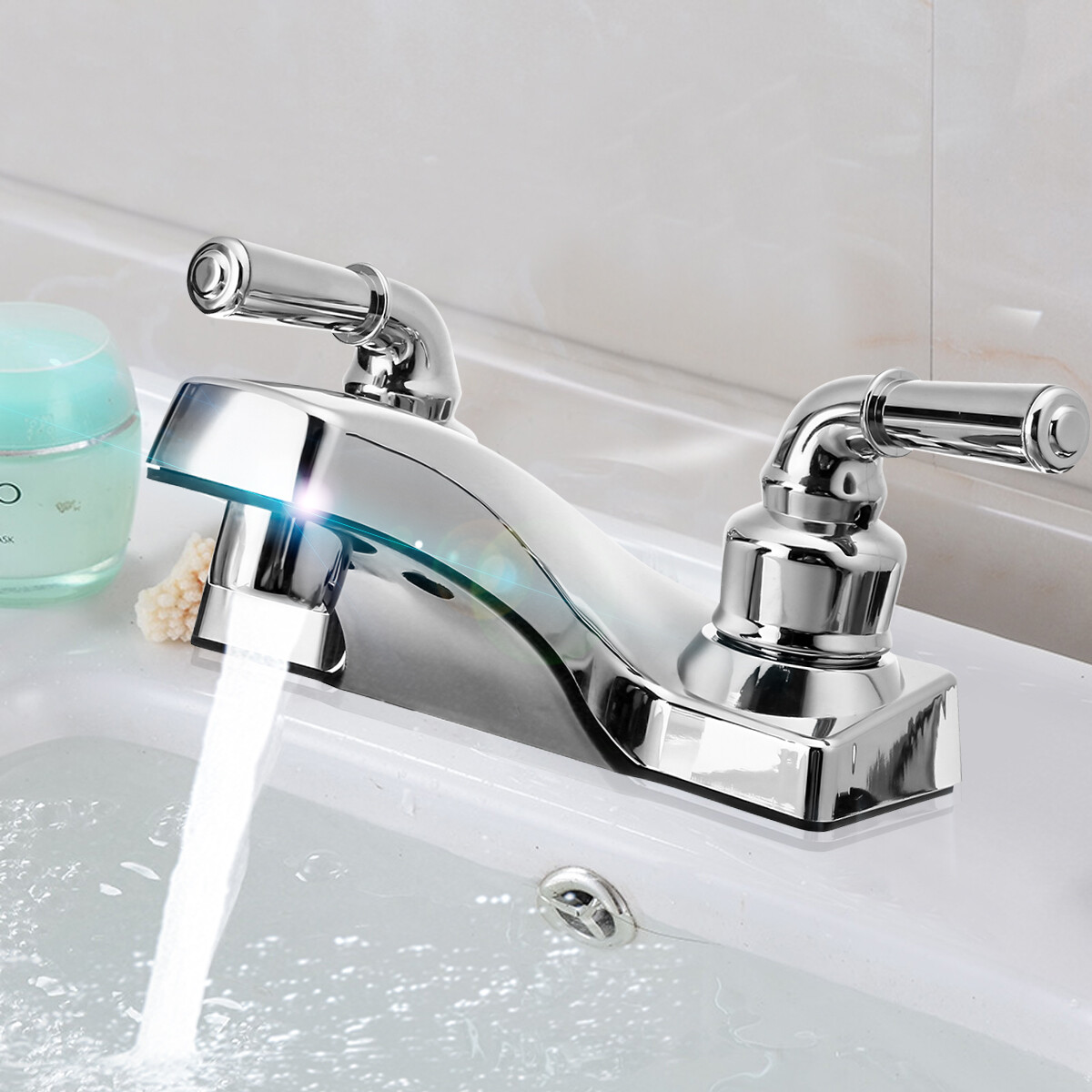 Universal Chrome Plastic Basin Sink Faucet Lavatory 2 Handles Vanity Mixer Tap gallery