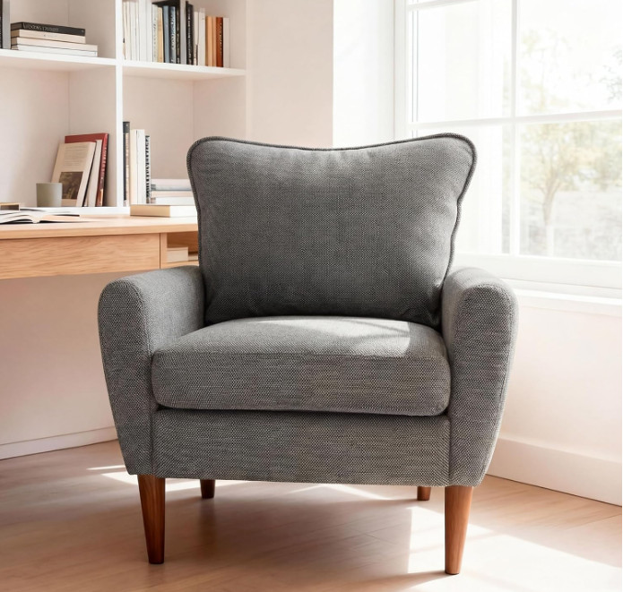 OLIXIS Accent Chair Upholstered Mid Century w/ Pillow Wood Legs Gray gallery