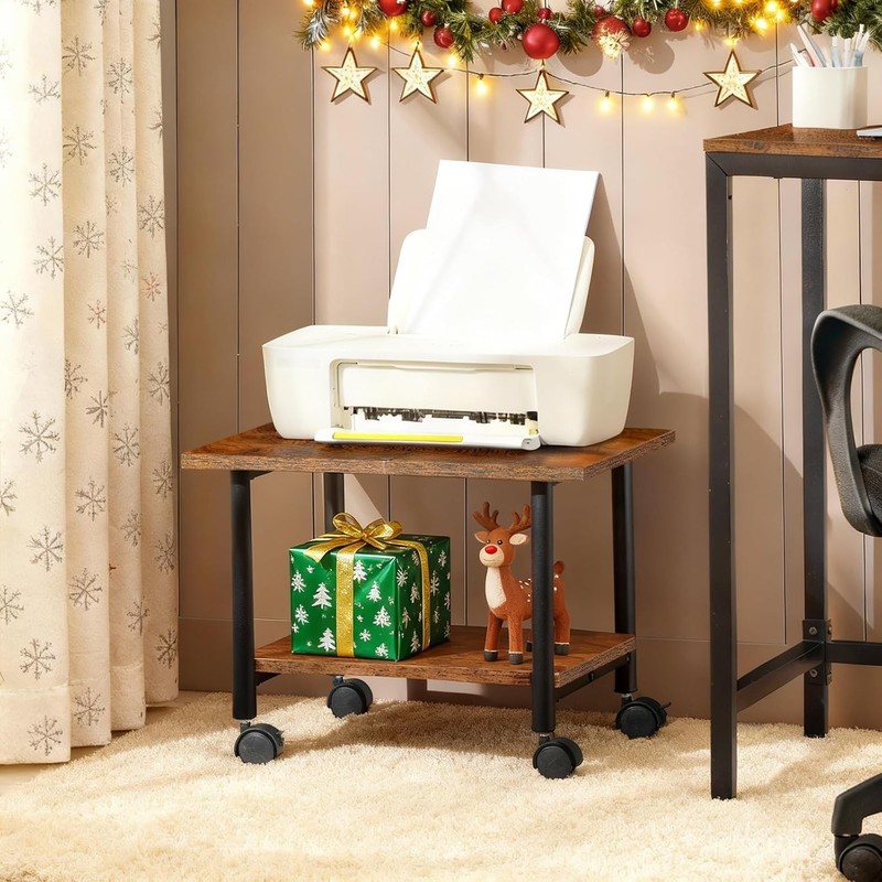 Printer Stand, 2-Tier Industrial Under Desk Printer Cart with Shelf, Mobile H... gallery