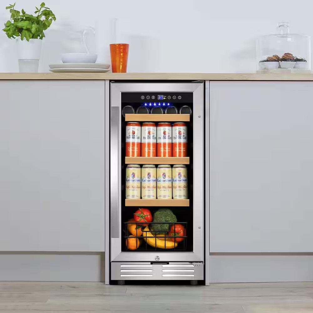 15 In. 165-Can Built-In Beverage Refrigerator in Silver Reversible Door Single Z gallery