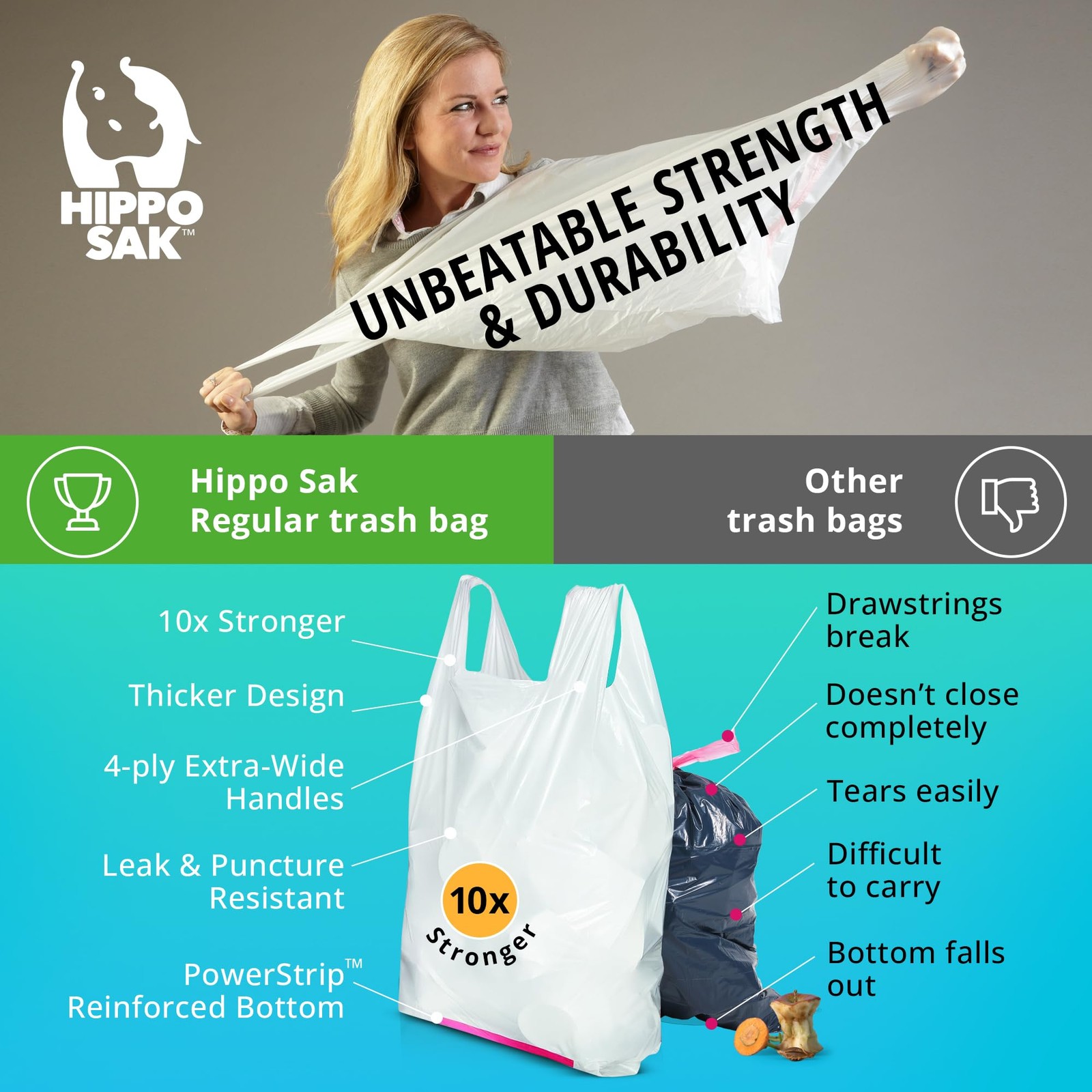 13 Gallon Heavy Duty Kitchen Trash Bags with Ergonomic Handles - 90 Count gallery