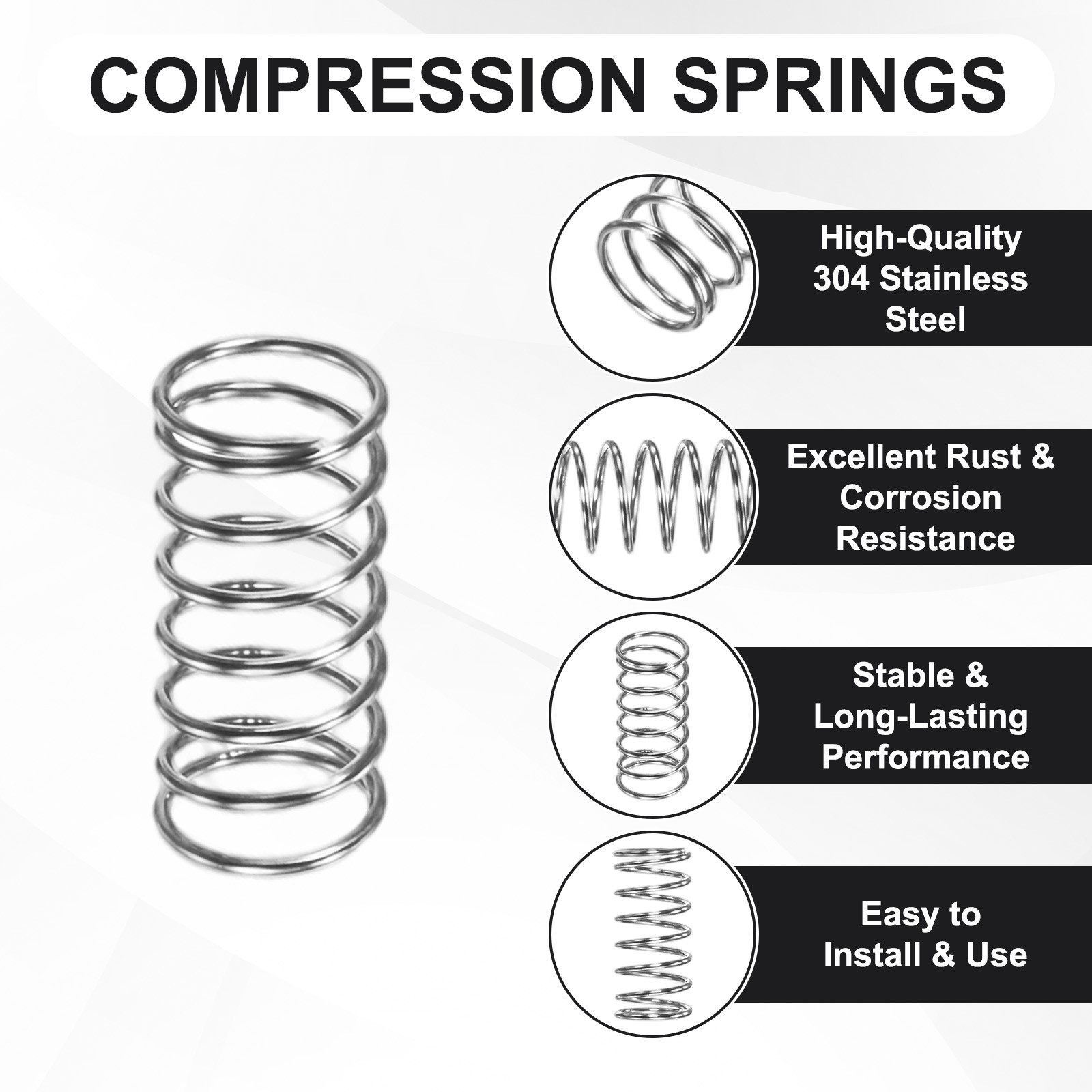 5-Pack 304 Stainless Steel Compression Springs, 10mm l x 5mm OD x Φ0.4mm Wire gallery
