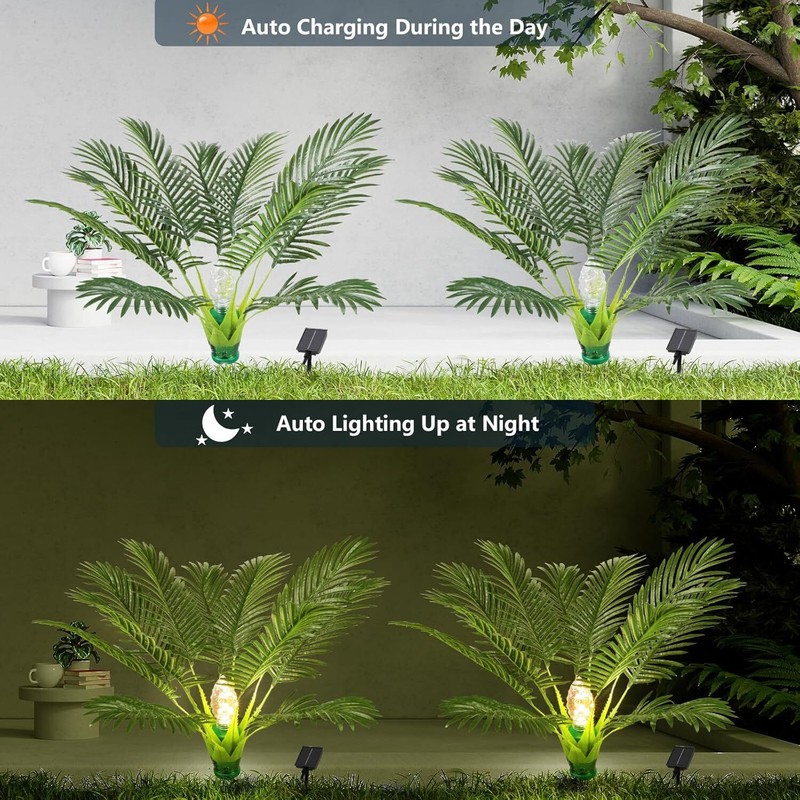 2 Pack Artificial Palm Tree Solar Light Yard Patio Garden Pathway Light 8 Modes gallery
