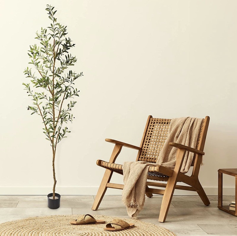 7ft Olive Minimalist Artificial Tree with Natural Trunk Home Decor. Retail $149 gallery