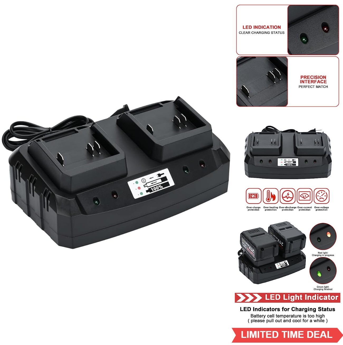 21V Battery Dual Port Quick Charger Base for Lithium Ion Batteries gallery