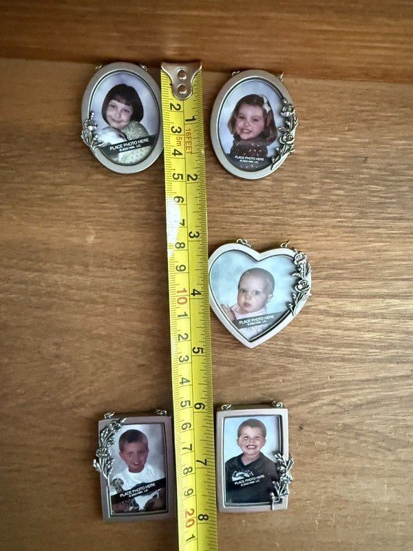 Hanging Ornaments Mini Picture Frames Set of 5 Silver Tone Oval Heart Rectangle gallery