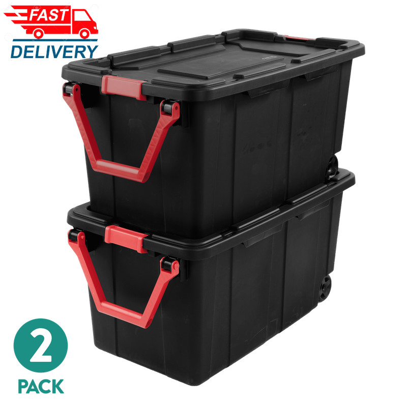 Extra Large Storage Bin, 40 Gallon Wheeled Plastic Storage, Black, Pack of 2 gallery