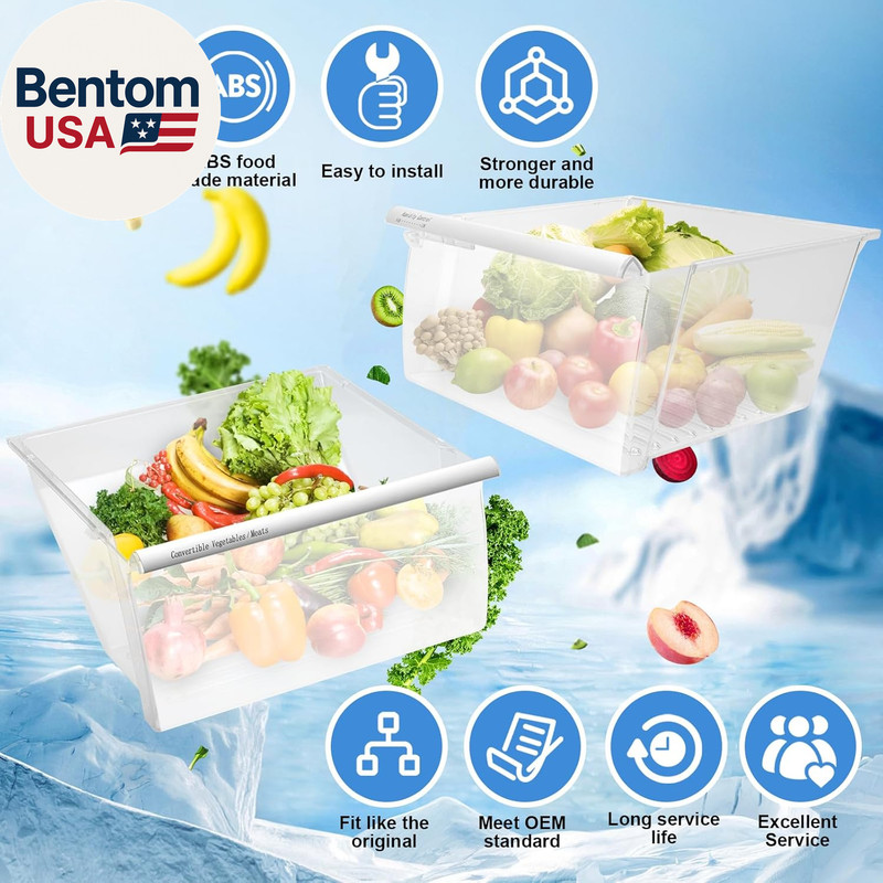 [2 PACK]UPGRADED 2188656 (Upper) Refrigerator Crisper Bin & 2188664 (Lower) Frid gallery