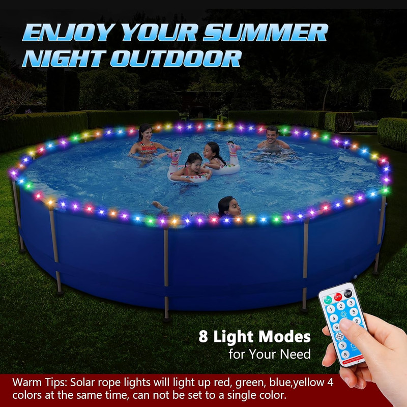 65Ft Solar Pool Lights for above Ground Pools, 180 Leds Remote IP65 Waterproo... gallery