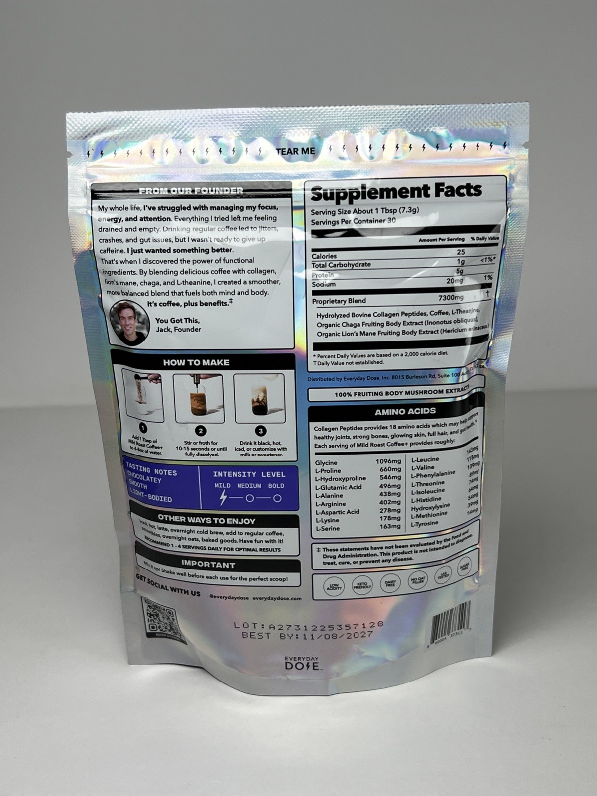 Everyday Dose Mushroom Coffee + Mild Roast Collagen Protein Nootropics Focus gallery