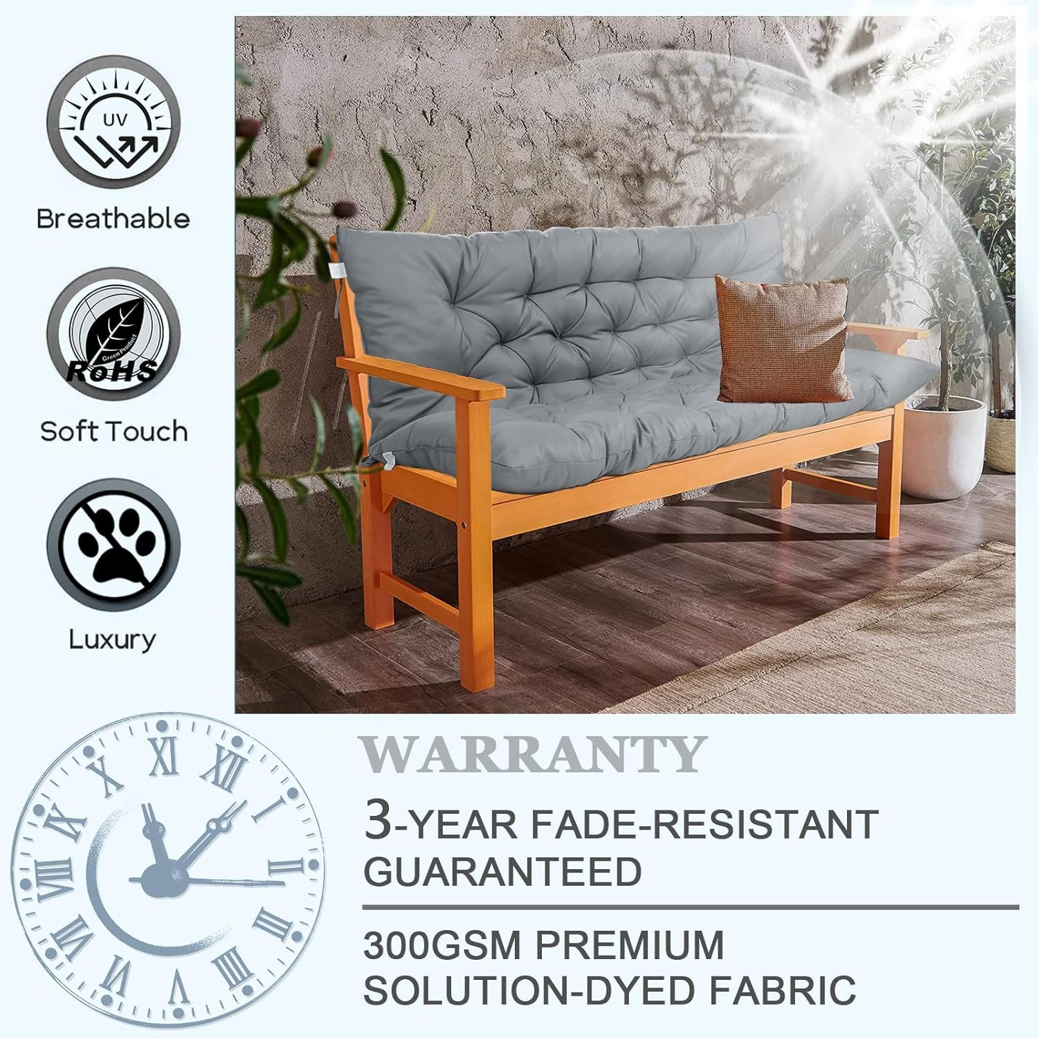Porch Swing Cushion Waterproof Swing Cushions 4" with Ties (Light Gray, 40X60In) gallery