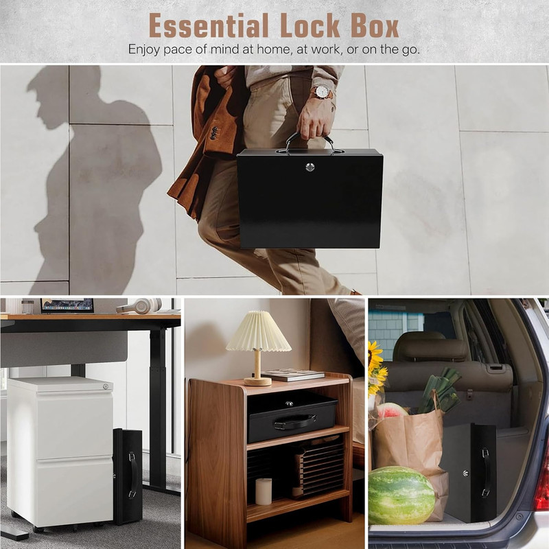 Fireproof Document Box, Fire Resistant Safe Box with Key Lock for Home, Portable gallery