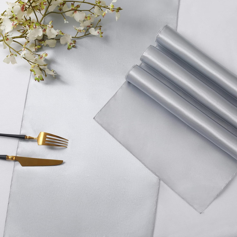2 Pack Silver Satin Table Runner 12 X 108 Inch, Smooth Table Runners for Wedding gallery