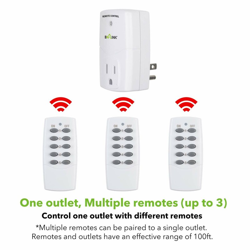 BN-LINK Wireless Remote Control Outlet Plugs with 2 remotes and 5 sockets Indoor gallery