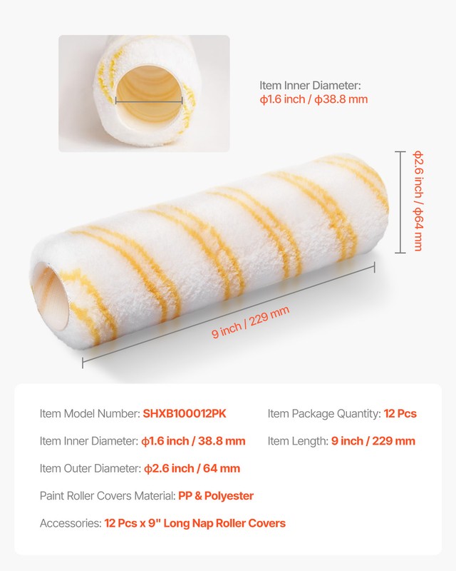 Paint Roller Covers 12 Pack 9" Roller Covers Kit 3/8" Naps for Painting Walls gallery