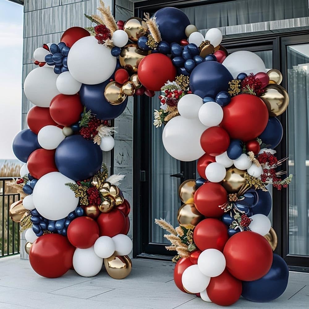 Red White Blue Balloon Arch Double , Navy Blue Dark Ruby Red Balloon Garland ... gallery