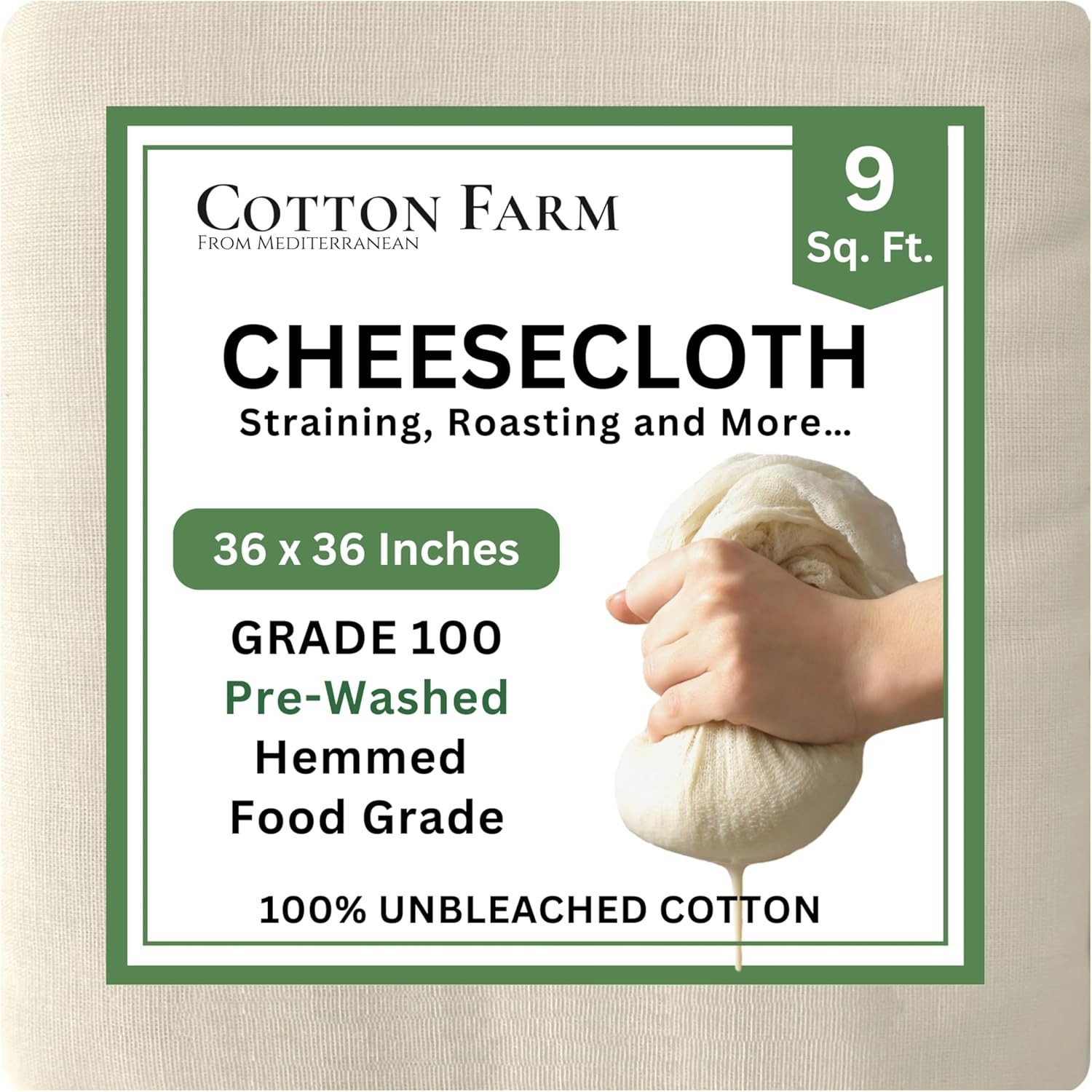 Grade 100 XL Cheese Cloth - Straining & More; 36x36 Inch; 100% Unbleached Cot... gallery