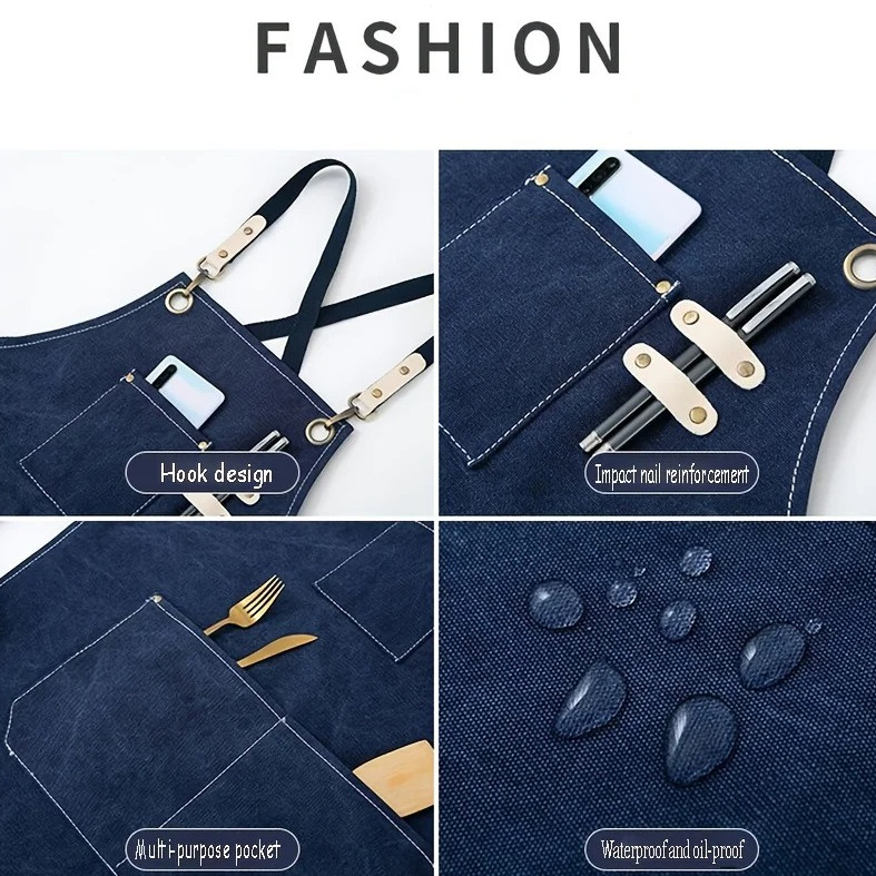 1 pc Thick Waterproof Canvas Apron with Pockets Adjustable Crossback Design gallery