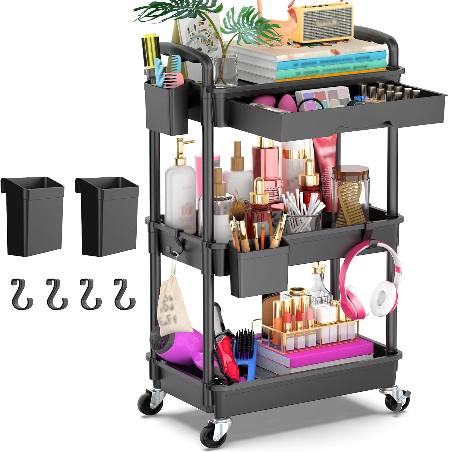 Goovilla 3 Tier Rolling Utility Cart Organizer with Removable Drawer, Stable and gallery