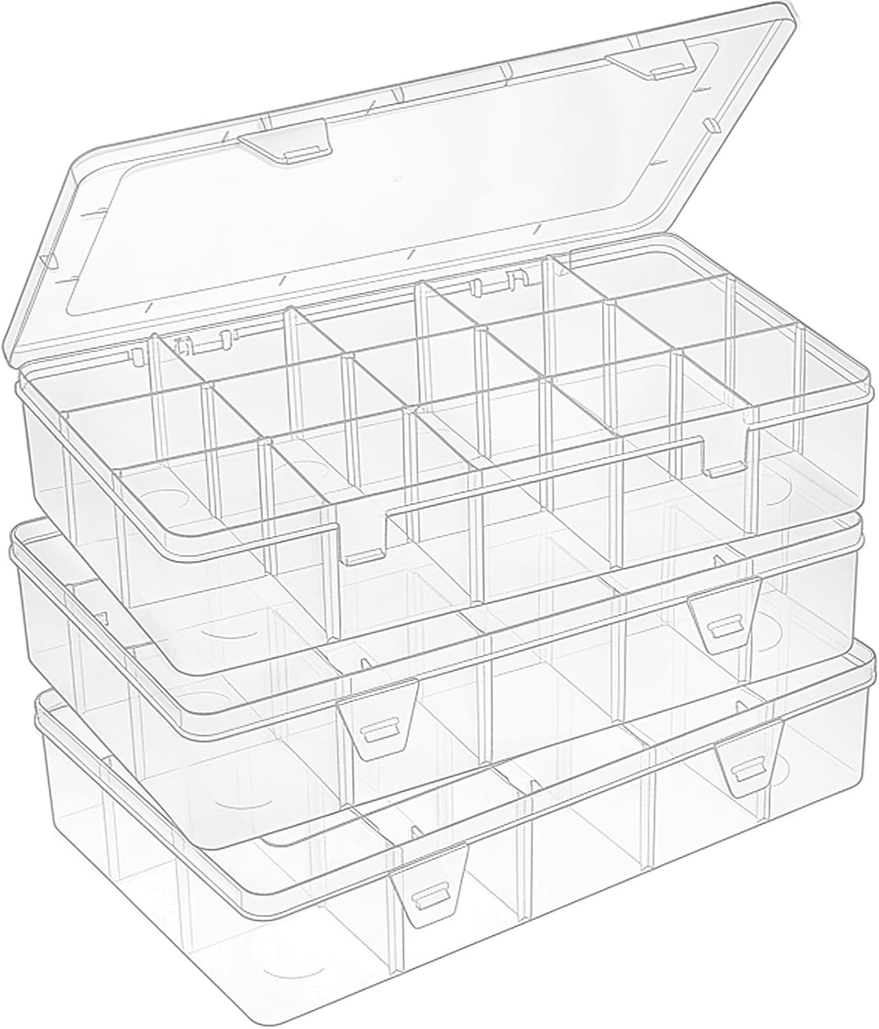Clear Plastic Storage Organizer Box 15 Compartments Removable Dividers 3 Pack gallery