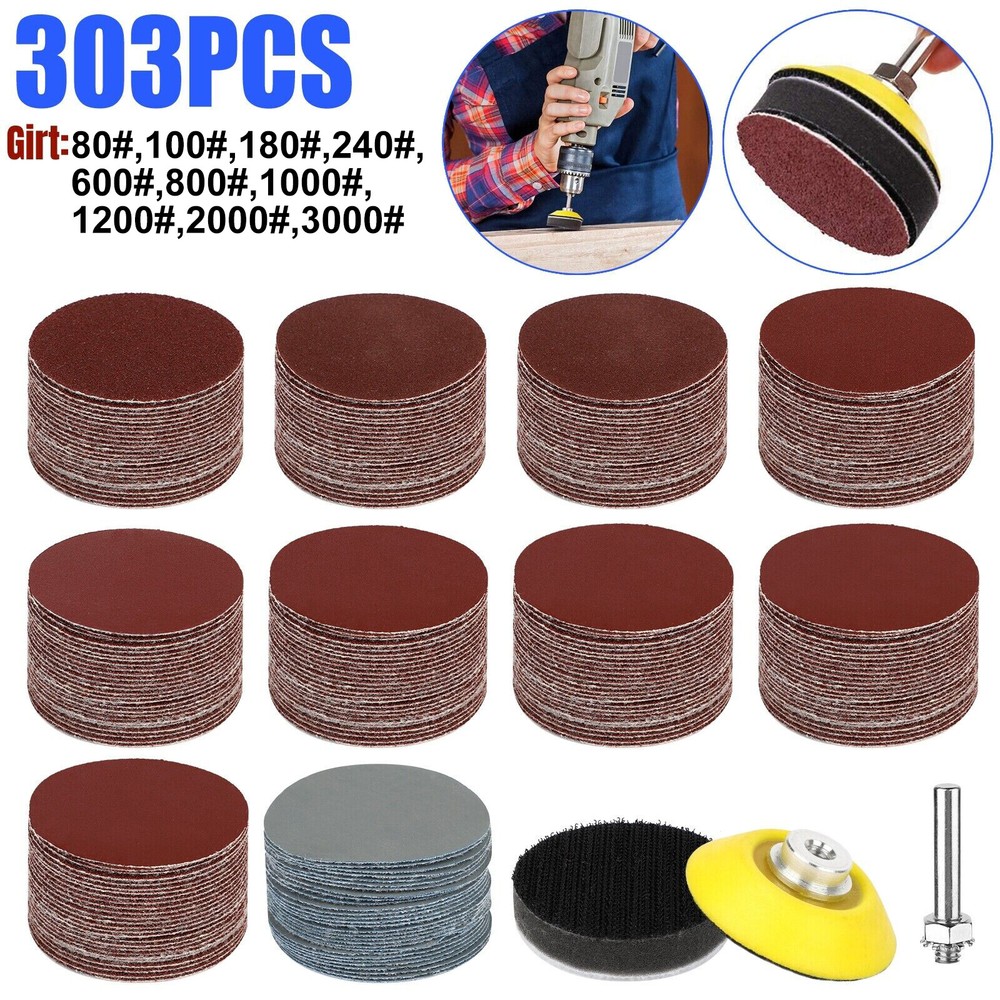 303PC 2 inch Sanding Discs Dry Hook Loop 80-3000 Grit for Drill Die Grinder US