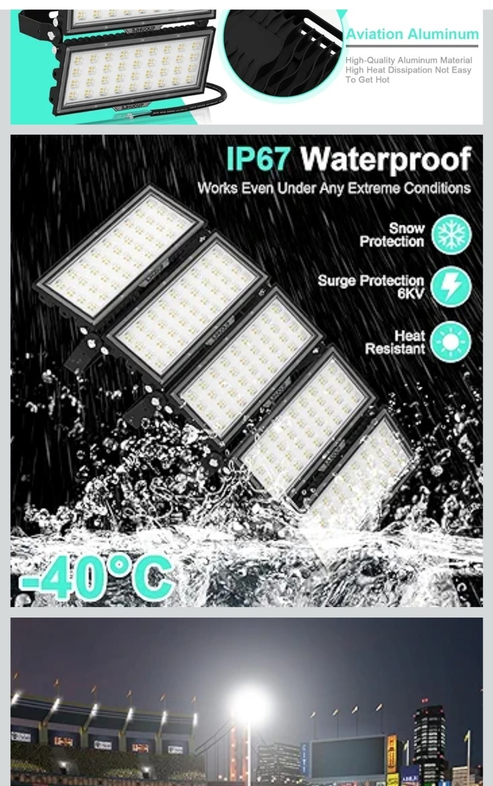 500W Stadium Lights Outdoor LED Flood Light 65000LM,3000W Equivalent 6500K Su... gallery