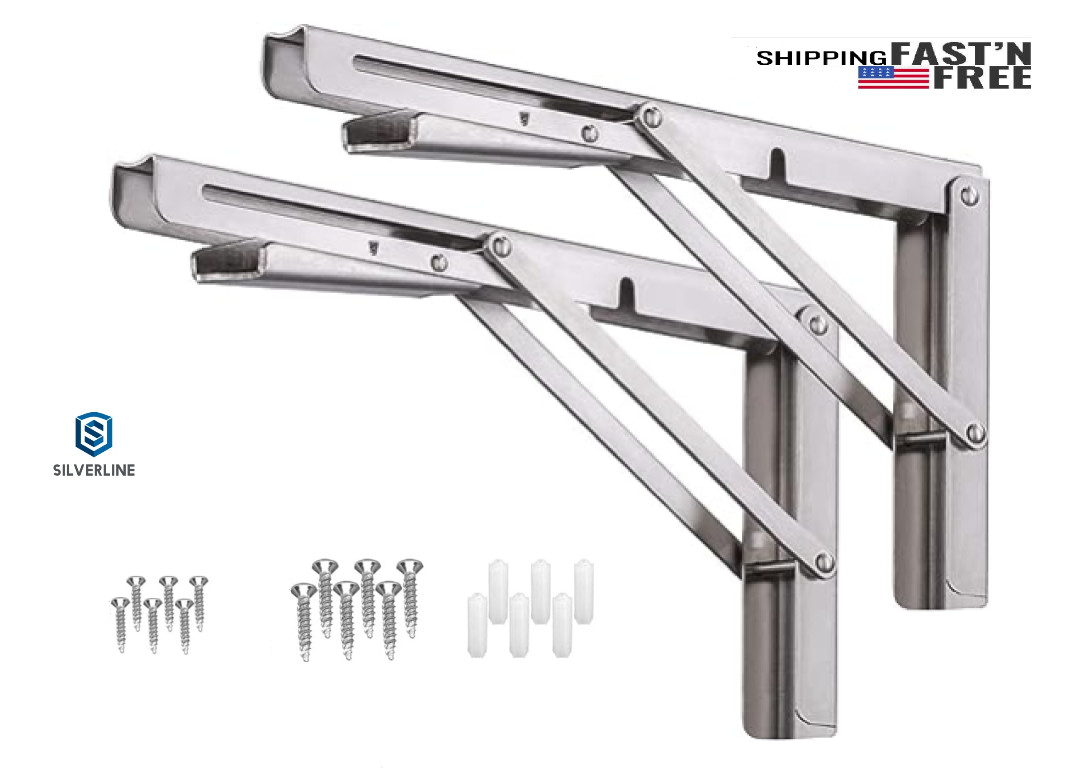 Folding Shelf Bracket Stainless Steel Bench Table Wall Mounted Heavy Duty2X 12" gallery