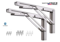 Folding Shelf Bracket Stainless Steel Bench Table Wall Mounted Heavy Duty2X 12″