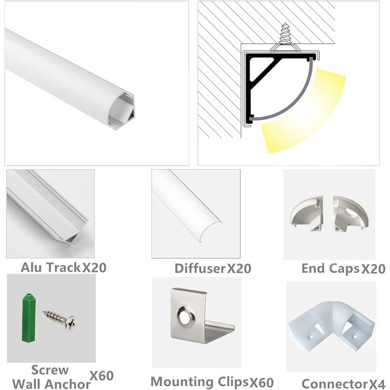 V Shape LED Strip Channel Diffuser 20 Pack UV Resistant Aluminum Profile New gallery