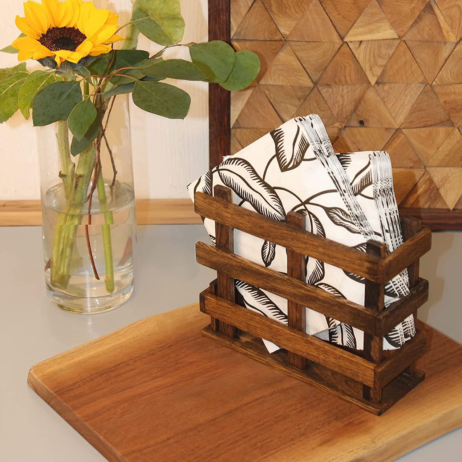 Consdan Wooden Napkin Holder Suitable for Kitchen, Restaurant, Bar, Office gallery