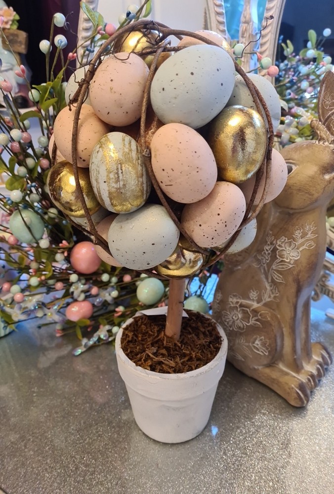 Tk Maxx Easter Rare Large Pastel Coloured Egg Topiary Tree Plant Decoration