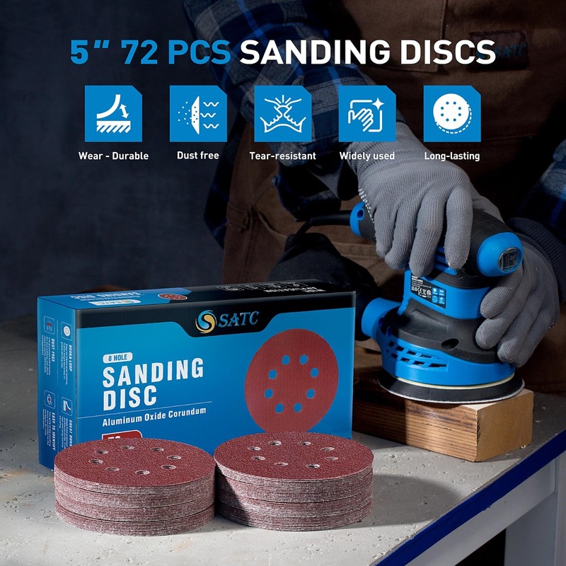 72PCS 5in Hook Loop sanding discs 8 hole orbital sander sandpaper 7 Grits gallery
