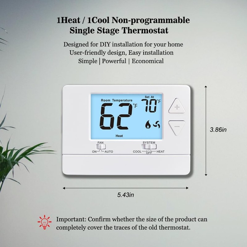 Thermostat NonProgrammable Digital 1 Heat/1 Cool Single-Stage Systems White gallery