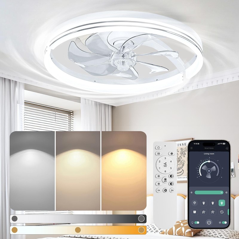 Flush Mount LED Ceiling Fans with Lights Remote & APP Cortorl Ceiling Fan Light gallery