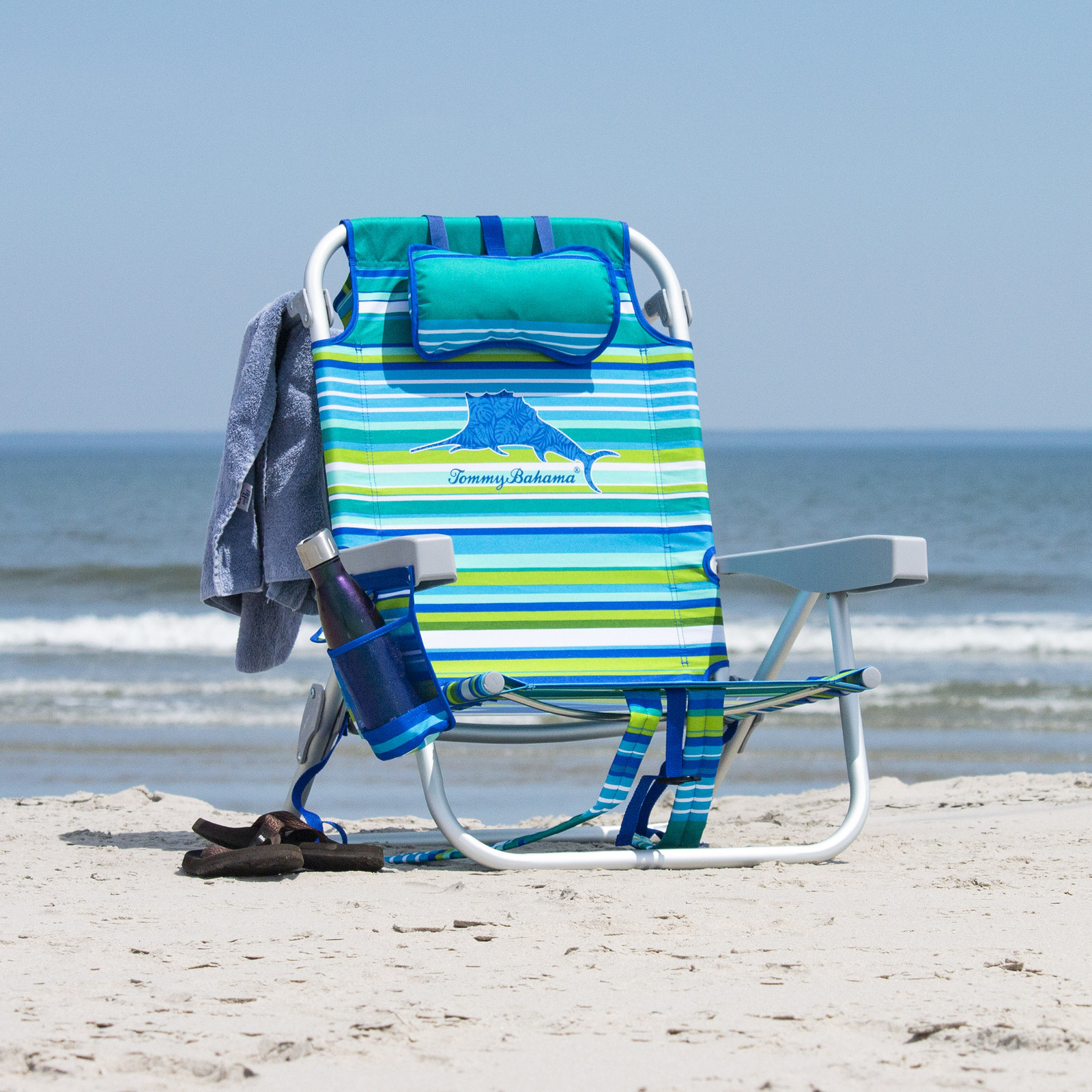2-Pack Tommy Bahama Beach Chair Lay Flat Reclining, Backpack Straps, Storage NEW gallery