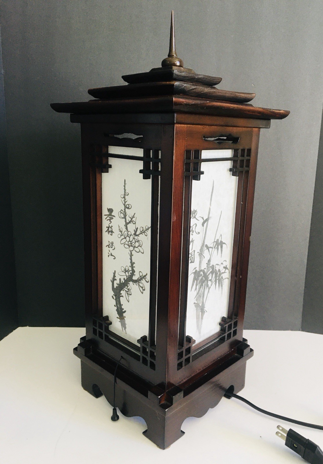 Asian Pagoda Style Wood Table Accent Lamp 2 Bulb Sockets 23" height gallery