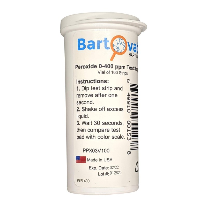 Hydrogen Peroxide H2O2 Test Strips, 0-400 ppm [Vial of 100 Strips] gallery