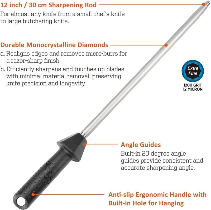 SHARPAL 12-Inch Extra Fine Diamond Sharpening Rod with Angle Guides for Knives gallery