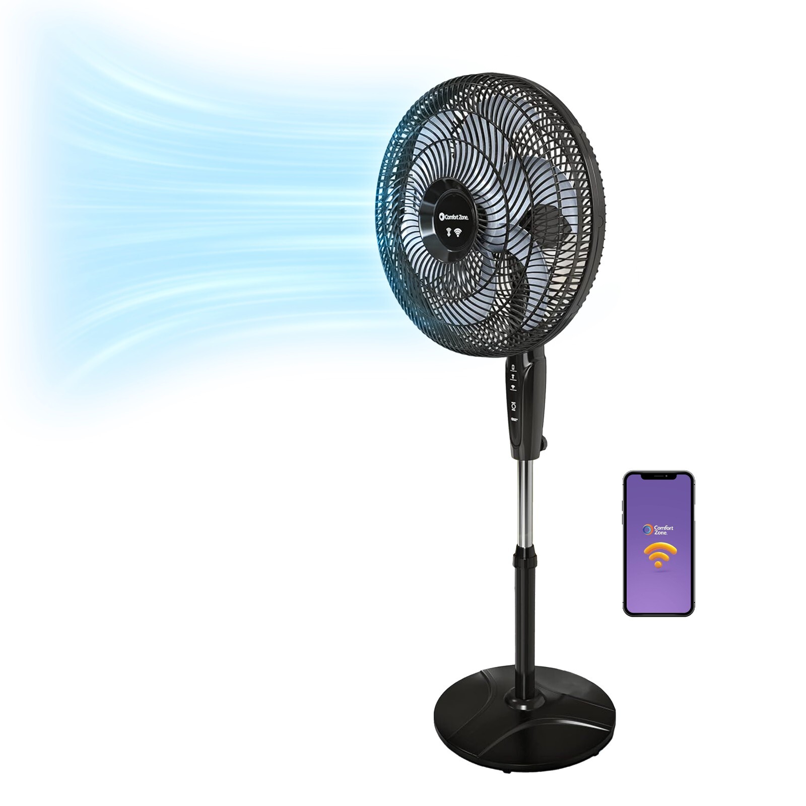 Comfort Zone 18" Smart Wi-Fi Oscillating Pedestal Stand Fan with Timer gallery