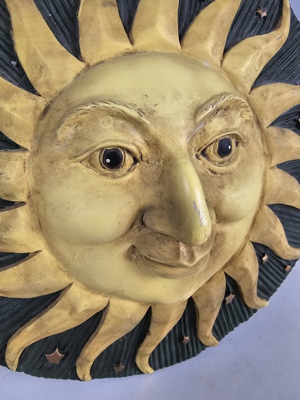 Vintage Sun Face Wall Decor 12” Round Celestial Plaque Gold Green Rustic Boho gallery