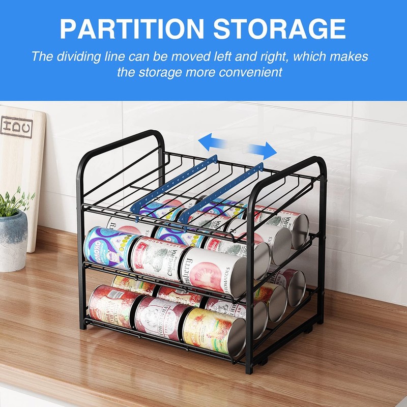 Can Rack Organizer 3 Tier Stackable Can Storage Dispenser for Food Storage Black gallery