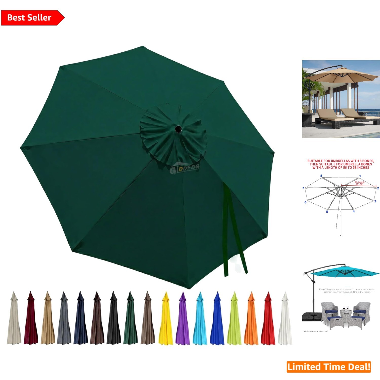 Green 10ft Replacement Canopy for Market Umbrella - Waterproof & Tear Resistant gallery