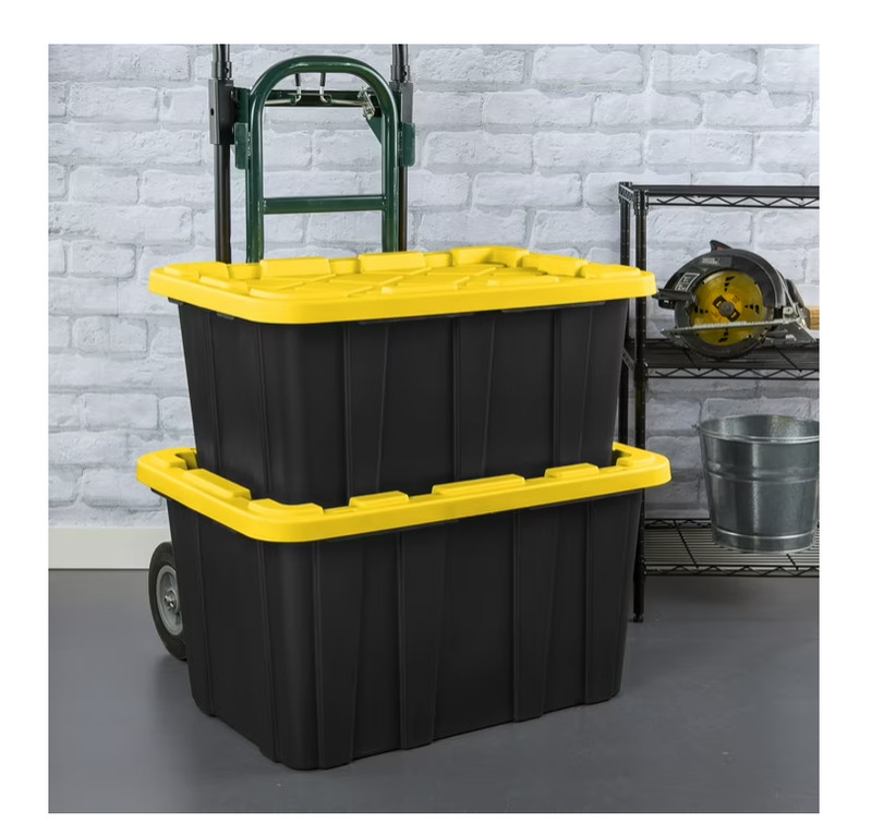 Sterilite Storage Bins 27 Gallon, Stackable Plastic Totes w/ Lids, Black Yellow gallery
