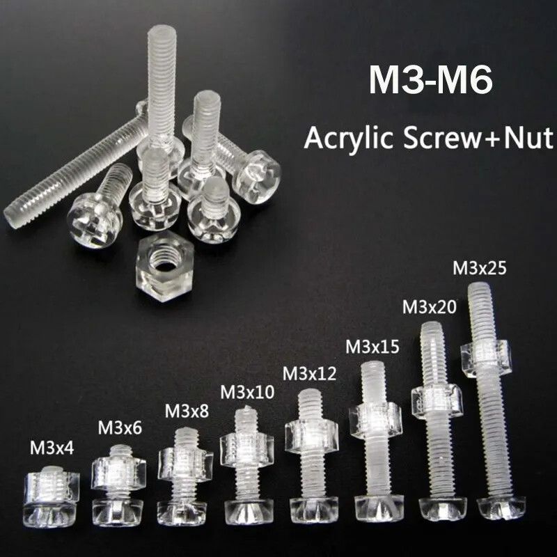 Acrylic Plastic Nylon Clear Transparent Round Pan Phillips Cross Head Screws+Nut gallery